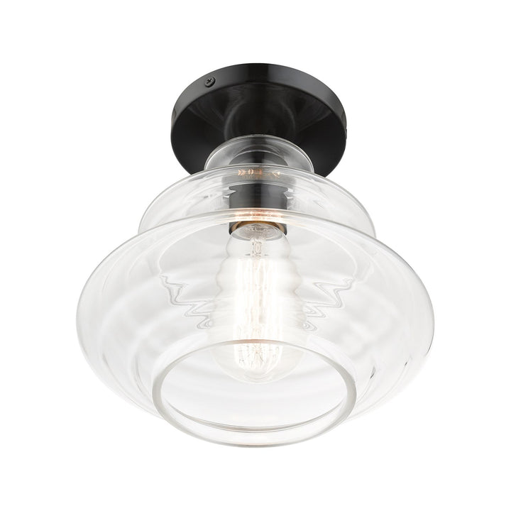 1 Light Shiny Black Semi-Flush With Chrome Finish Accents