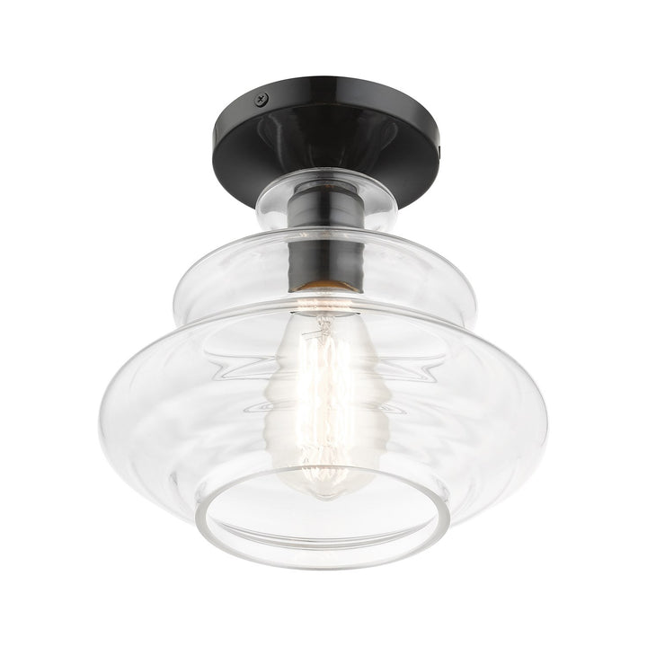1 Light Shiny Black Semi-Flush With Chrome Finish Accents