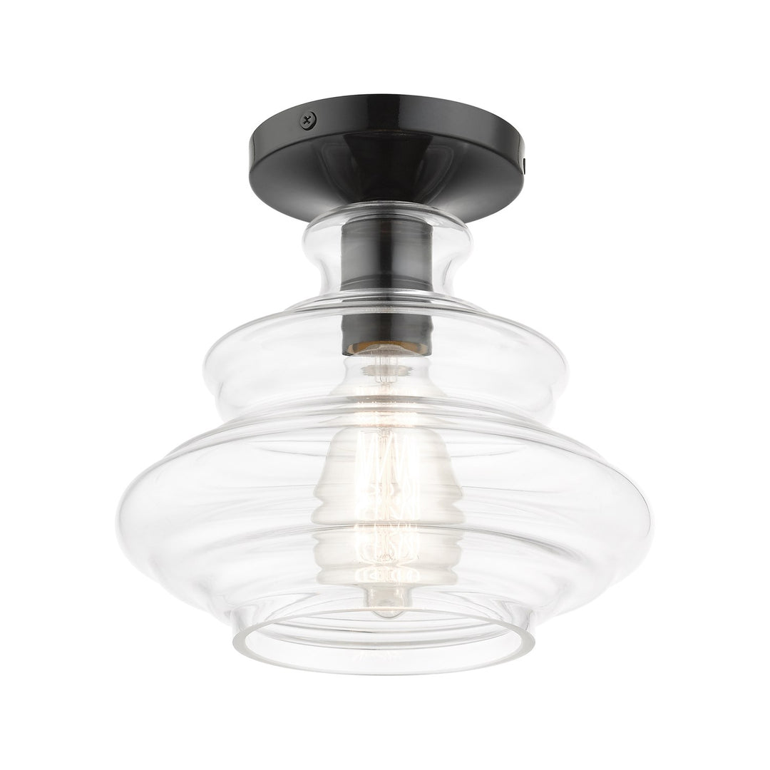 1 Light Shiny Black Semi-Flush With Chrome Finish Accents