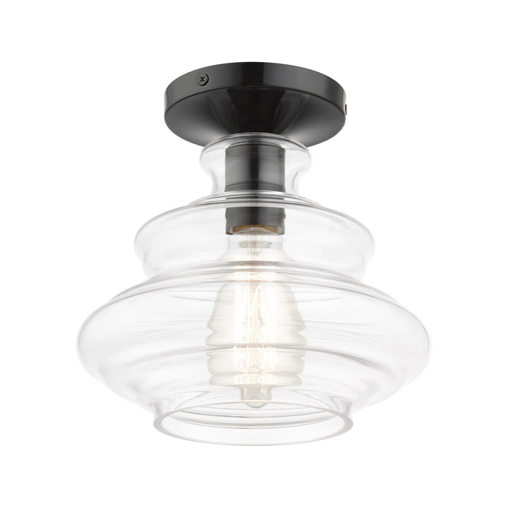 1 Light Shiny Black Semi-Flush With Chrome Finish Accents