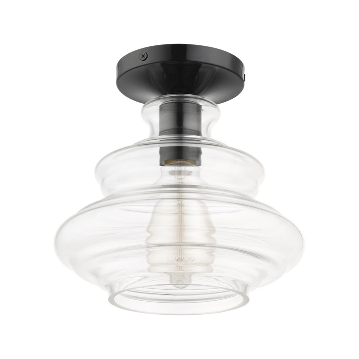 1 Light Shiny Black Semi-Flush With Chrome Finish Accents