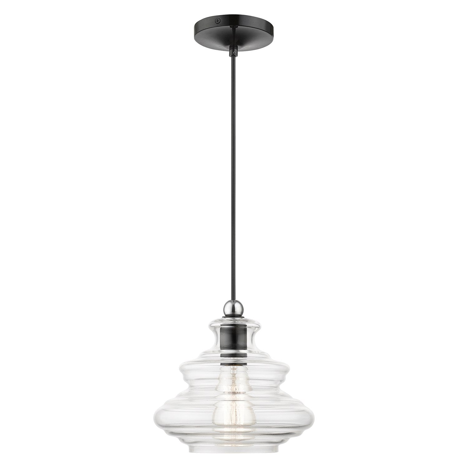 1 Light Shiny Black Pendant With Chrome Finish Accents by Livex Lighting