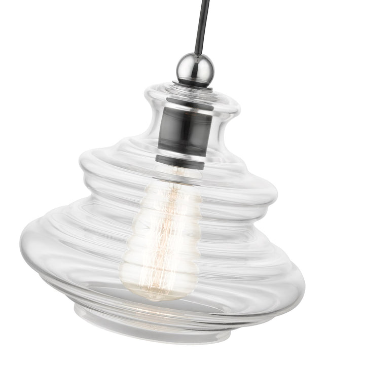 1 Light Shiny Black Pendant With Chrome Finish Accents