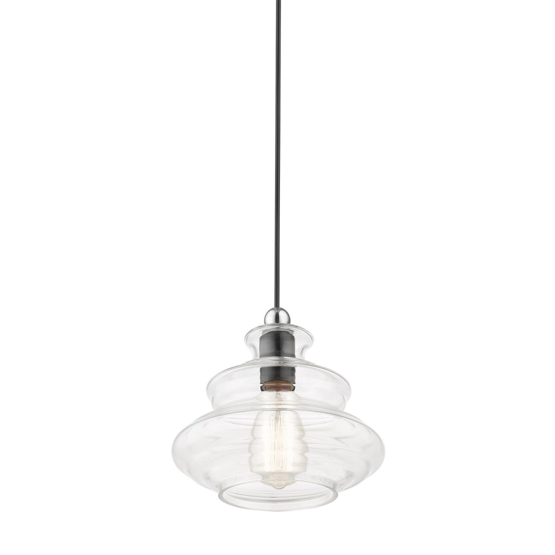 1 Light Shiny Black Pendant With Chrome Finish Accents