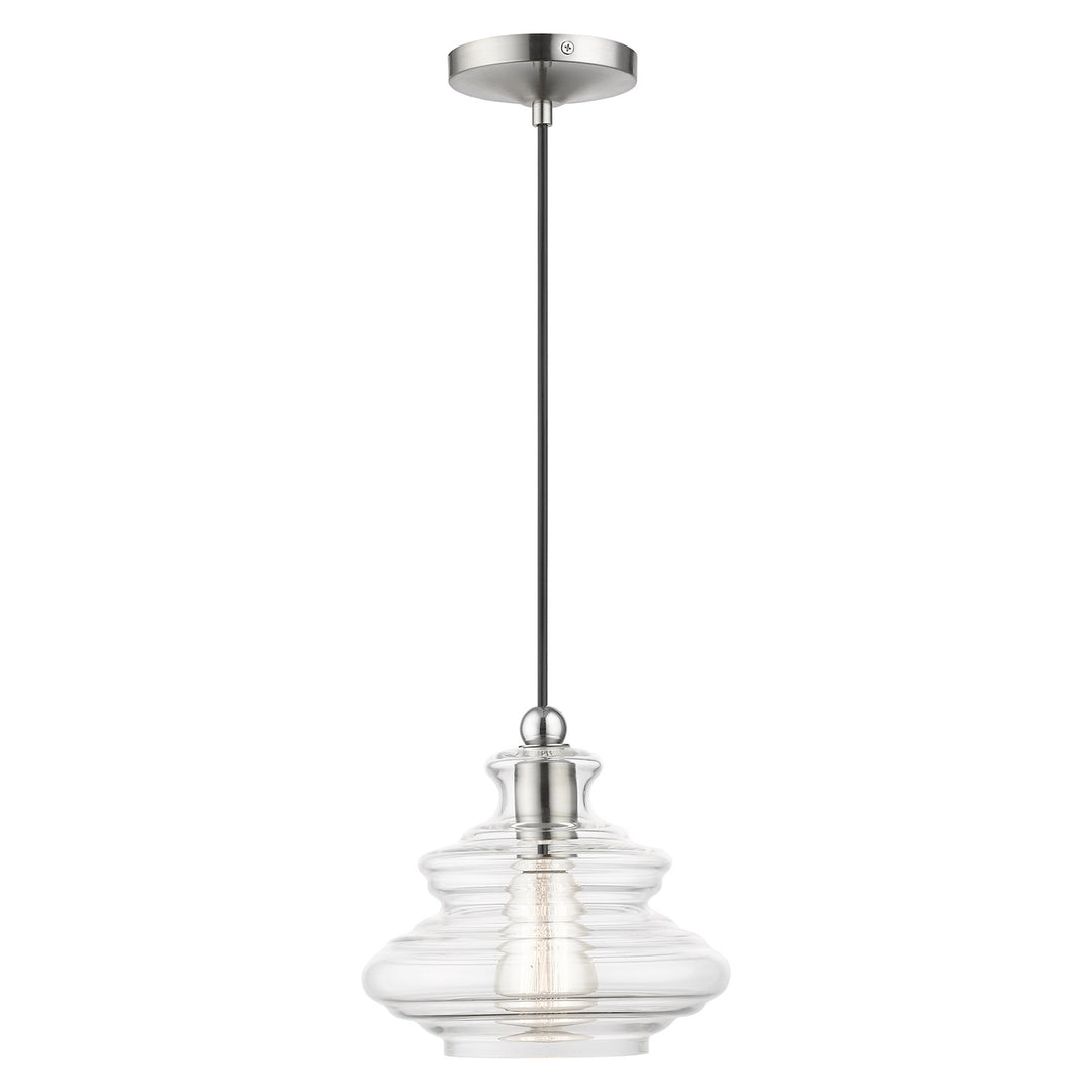 1 Light Brushed Nickel Pendant With Chrome Finish Accents by Livex Lighting