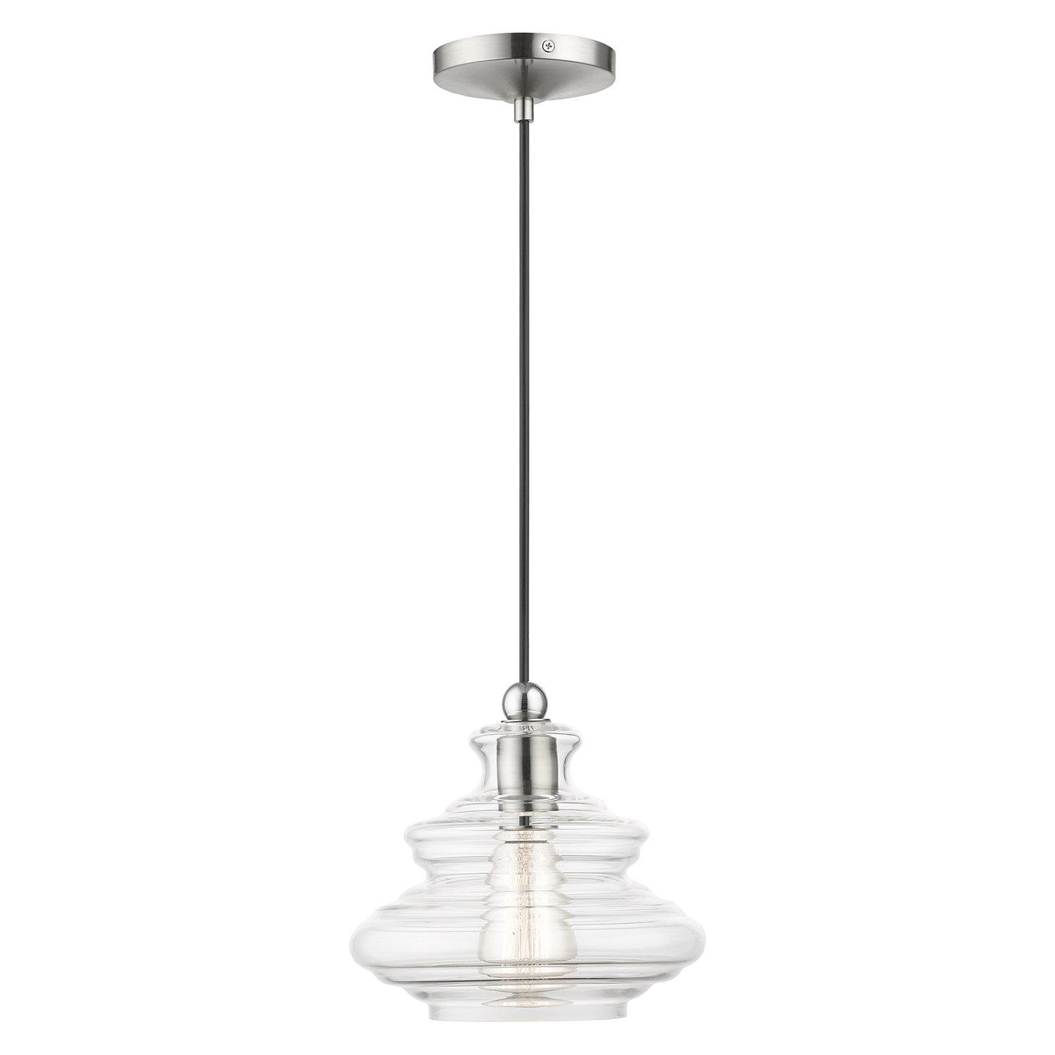 1 Light Brushed Nickel Pendant With Chrome Finish Accents by Livex Lighting