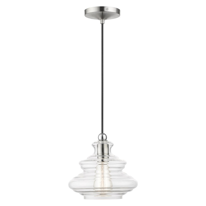 1 Light Brushed Nickel Pendant With Chrome Finish Accents by Livex Lighting