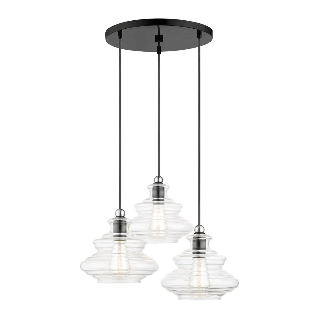 3 Light Shiny Black Pendant Chandelier With Chrome Finish Accents by Livex Lighting