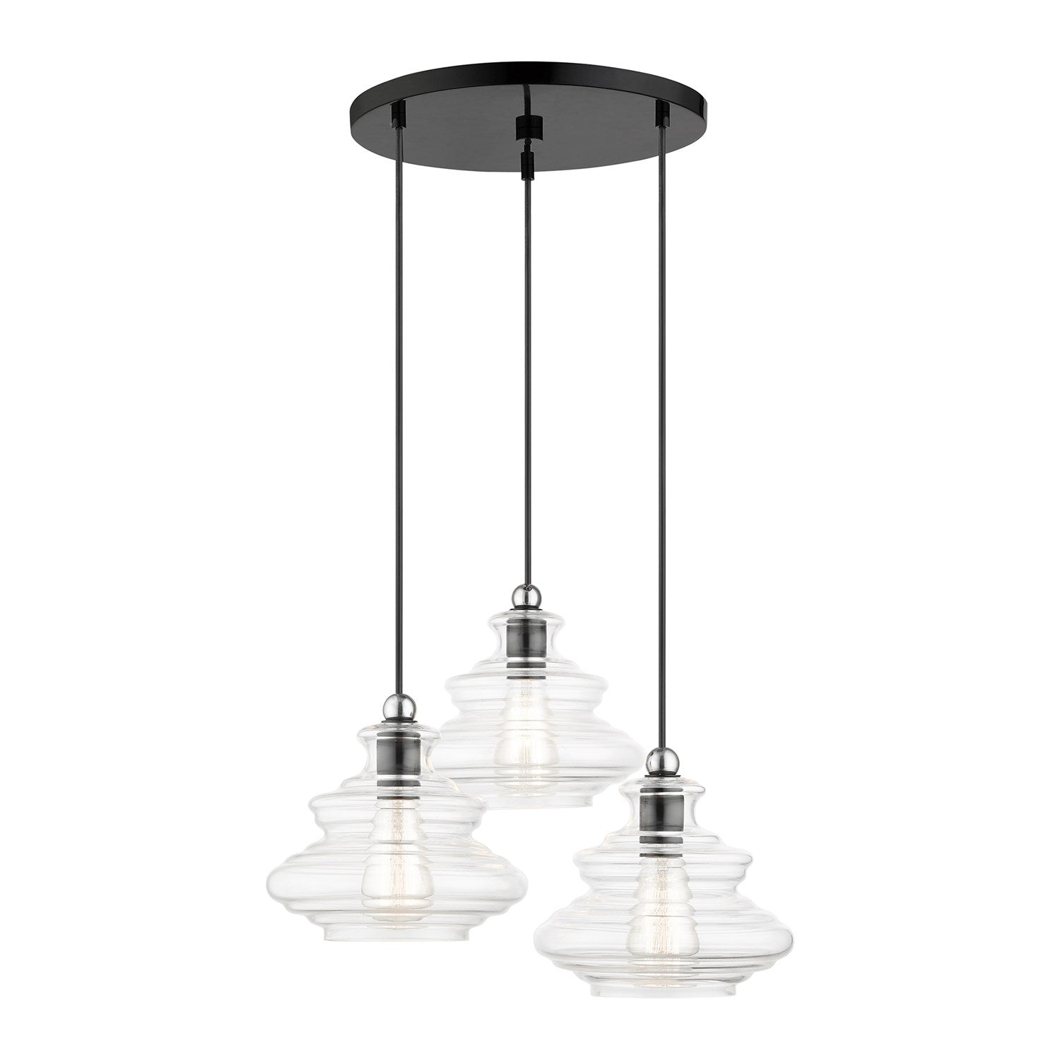 3 Light Shiny Black Pendant Chandelier With Chrome Finish Accents by Livex Lighting