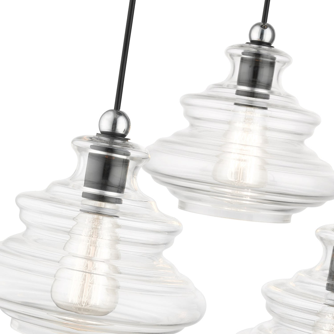 3 Light Shiny Black Pendant Chandelier With Chrome Finish Accents