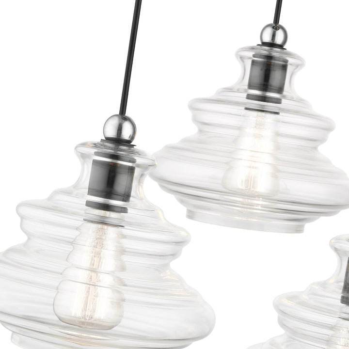 3 Light Shiny Black Pendant Chandelier With Chrome Finish Accents