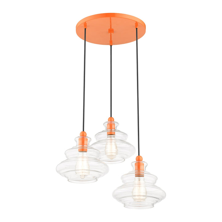 3 Light Shiny Orange Pendant Chandelier