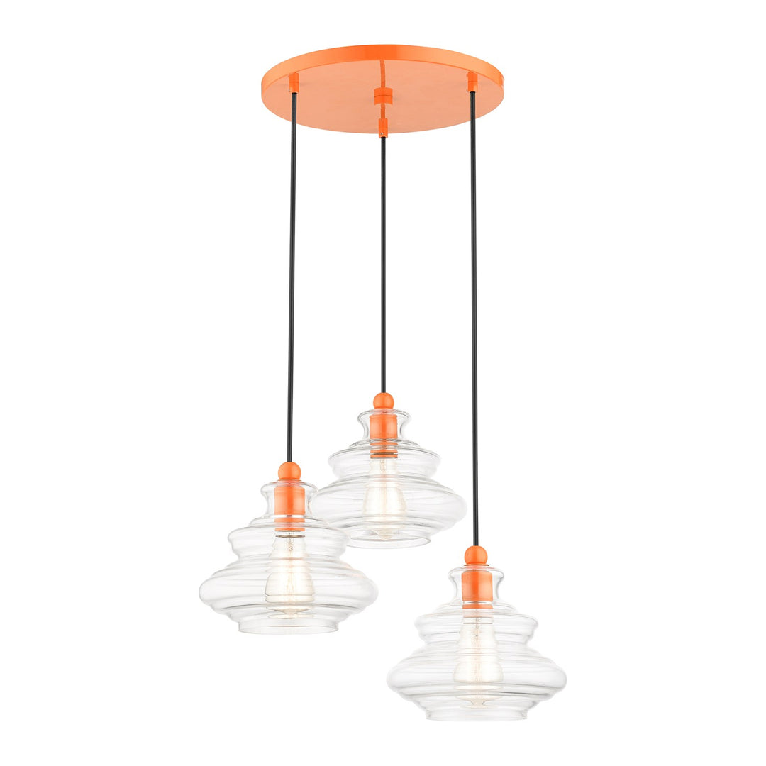 3 Light Shiny Orange Pendant Chandelier