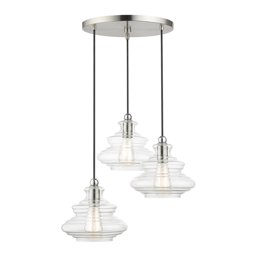 3 Light Brushed Nickel Pendant Chandelier With Chrome Finish Accents by Livex Lighting