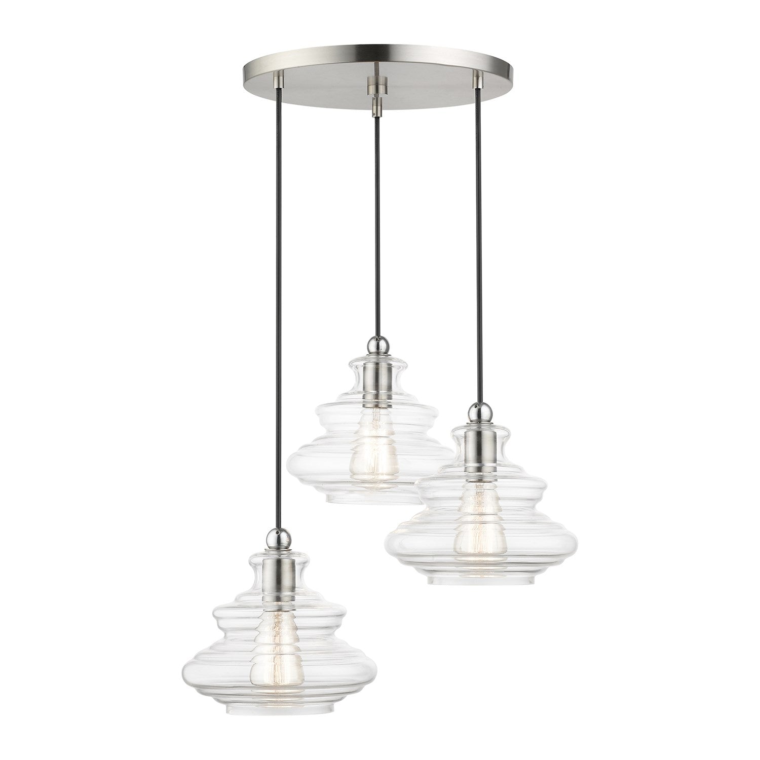 3 Light Brushed Nickel Pendant Chandelier With Chrome Finish Accents by Livex Lighting