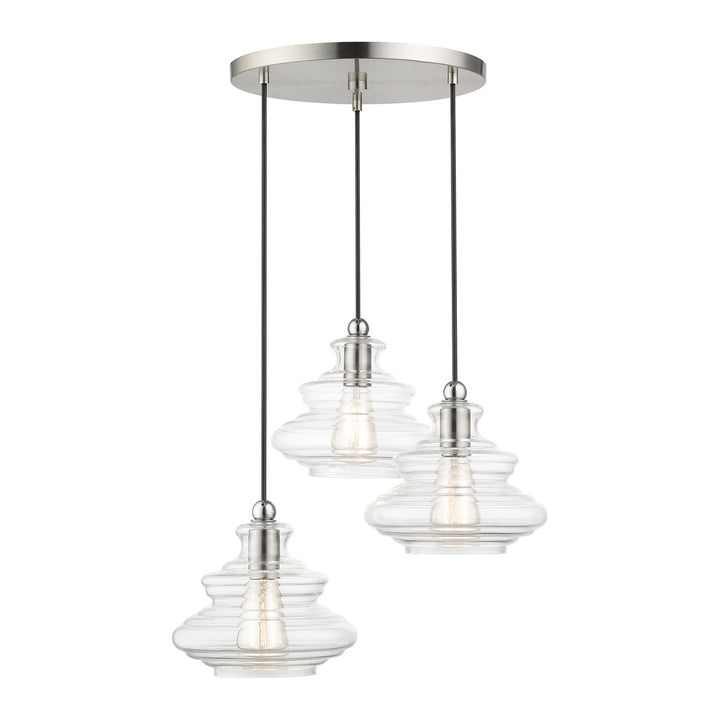 3 Light Brushed Nickel Pendant Chandelier With Chrome Finish Accents by Livex Lighting