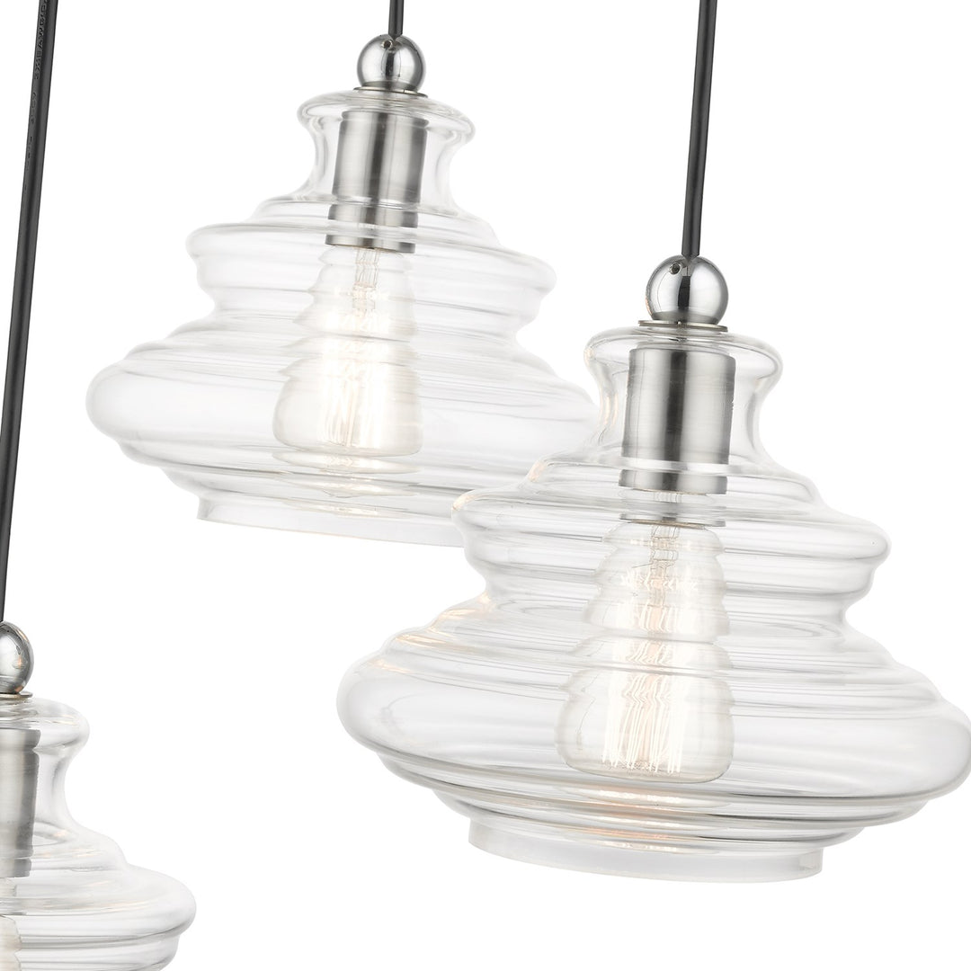 3 Light Brushed Nickel Pendant Chandelier With Chrome Finish Accents