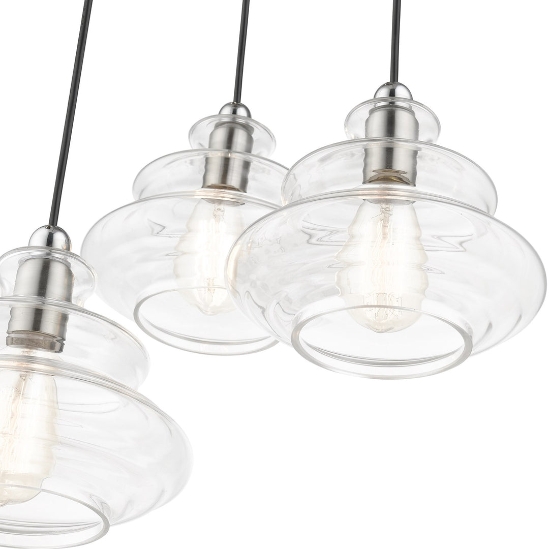 3 Light Brushed Nickel Pendant Chandelier With Chrome Finish Accents