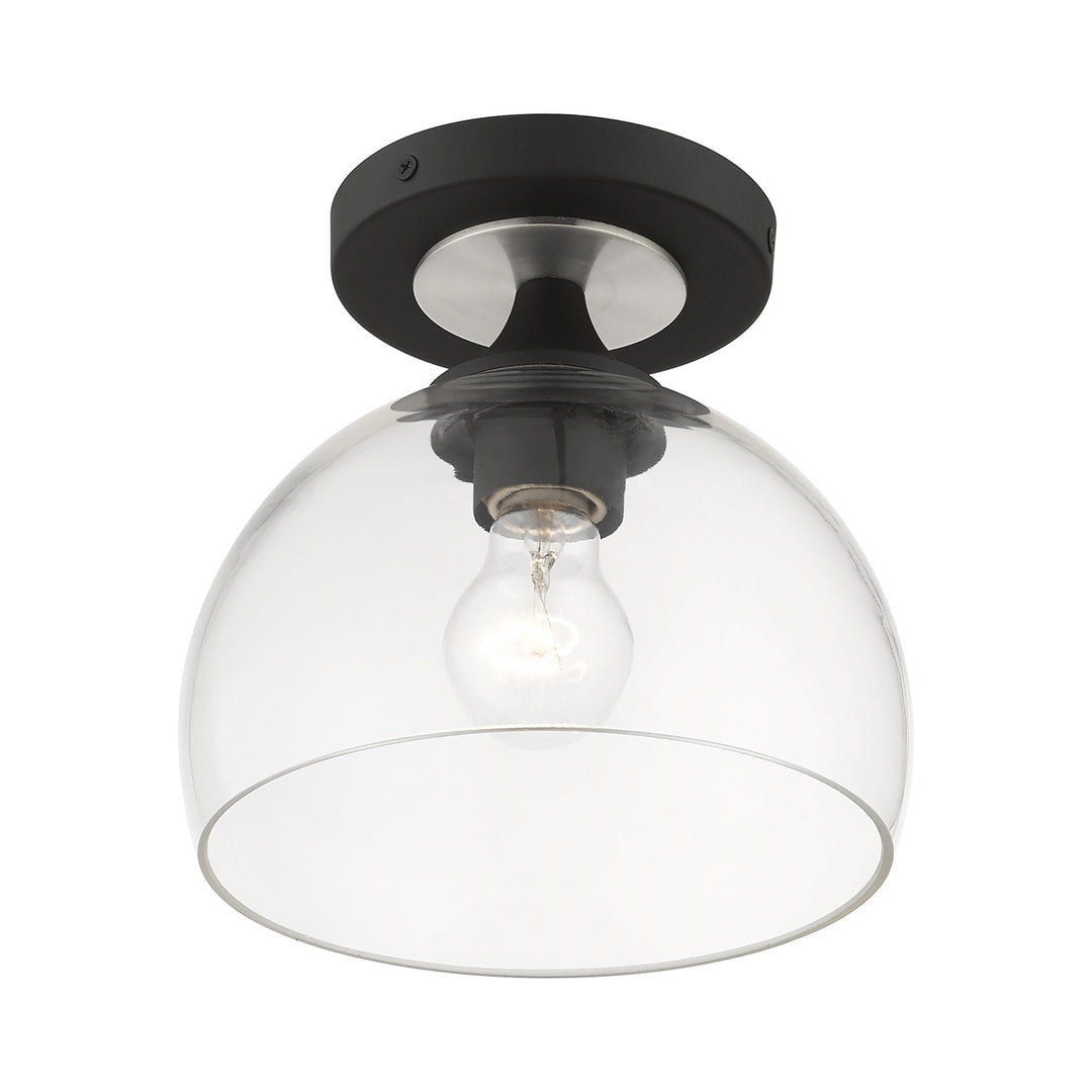 1 Light Black Semi-Flush With Brushed Nickel Finish Accents