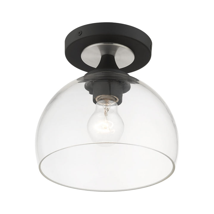 1 Light Black Semi-Flush With Brushed Nickel Finish Accents