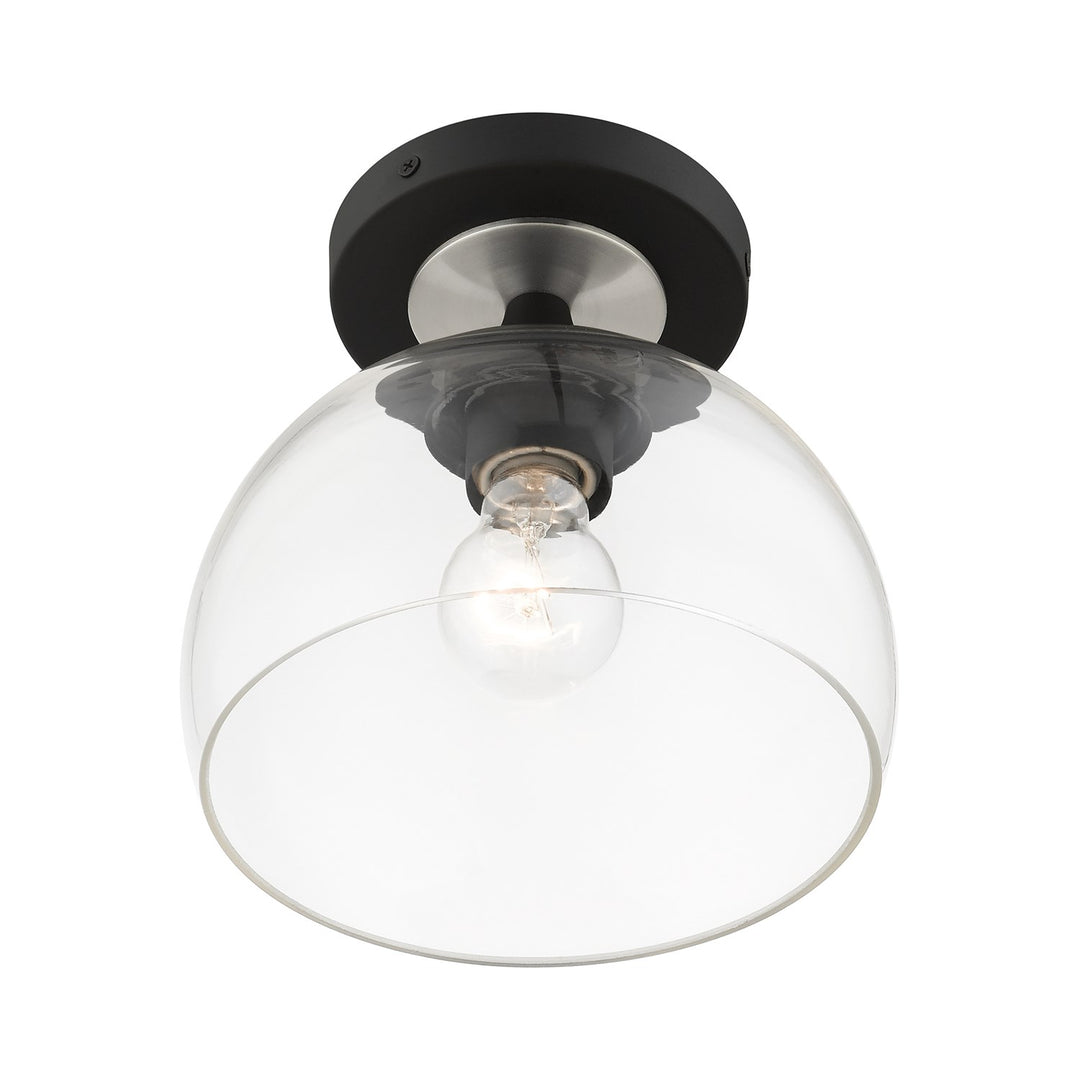 1 Light Black Semi-Flush With Brushed Nickel Finish Accents