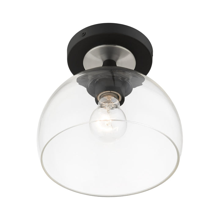 1 Light Black Semi-Flush With Brushed Nickel Finish Accents