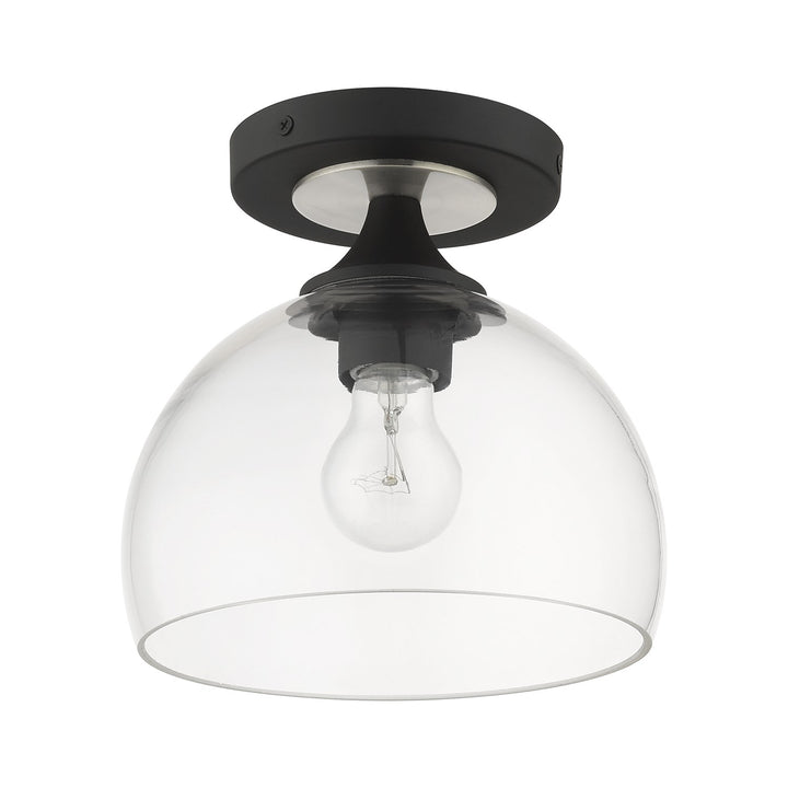 1 Light Black Semi-Flush With Brushed Nickel Finish Accents