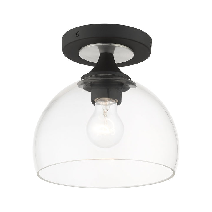 1 Light Black Semi-Flush With Brushed Nickel Finish Accents