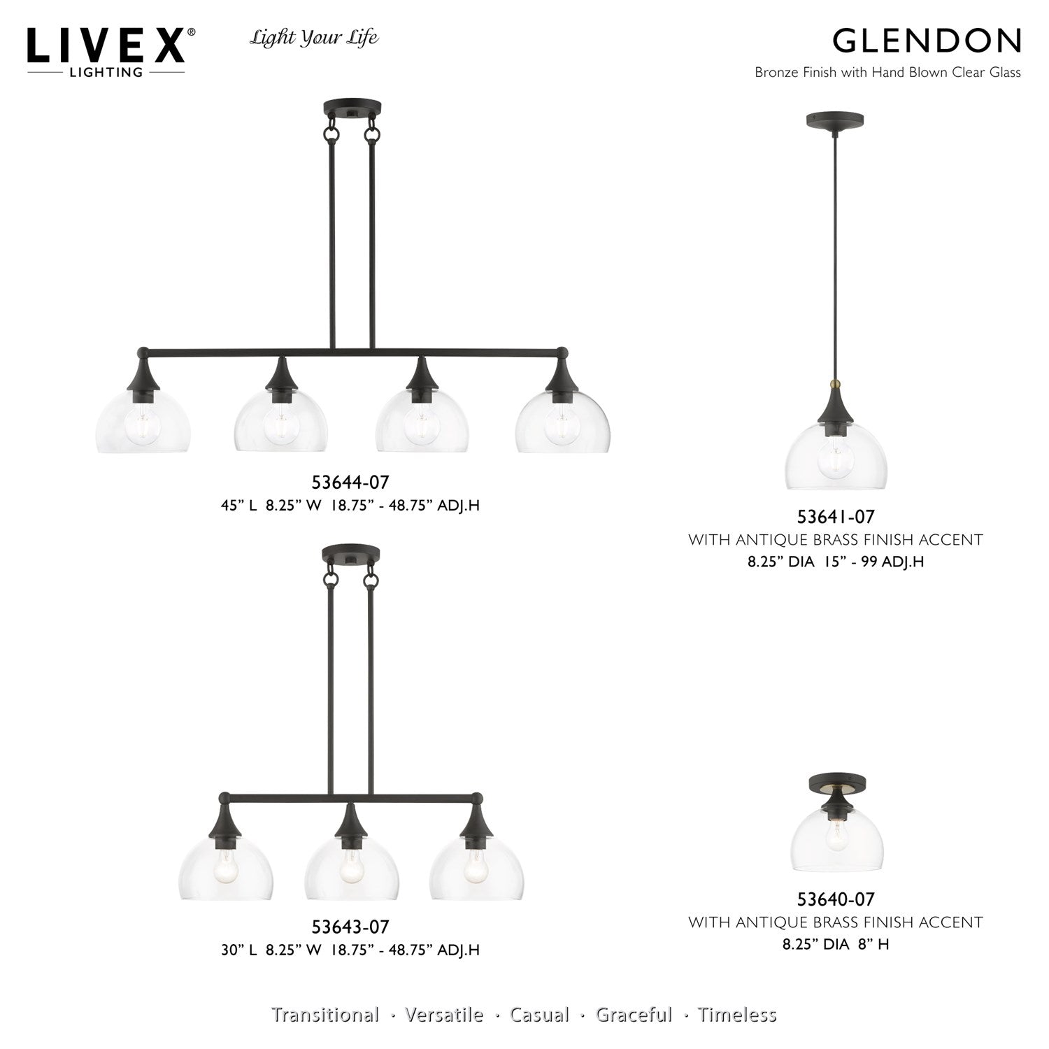 1 Light Bronze Semi-Flush With Antique Brass Accents