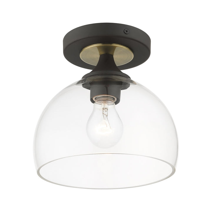 1 Light Bronze Semi-Flush With Antique Brass Accents
