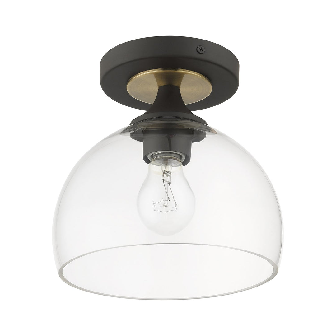 1 Light Bronze Semi-Flush With Antique Brass Accents