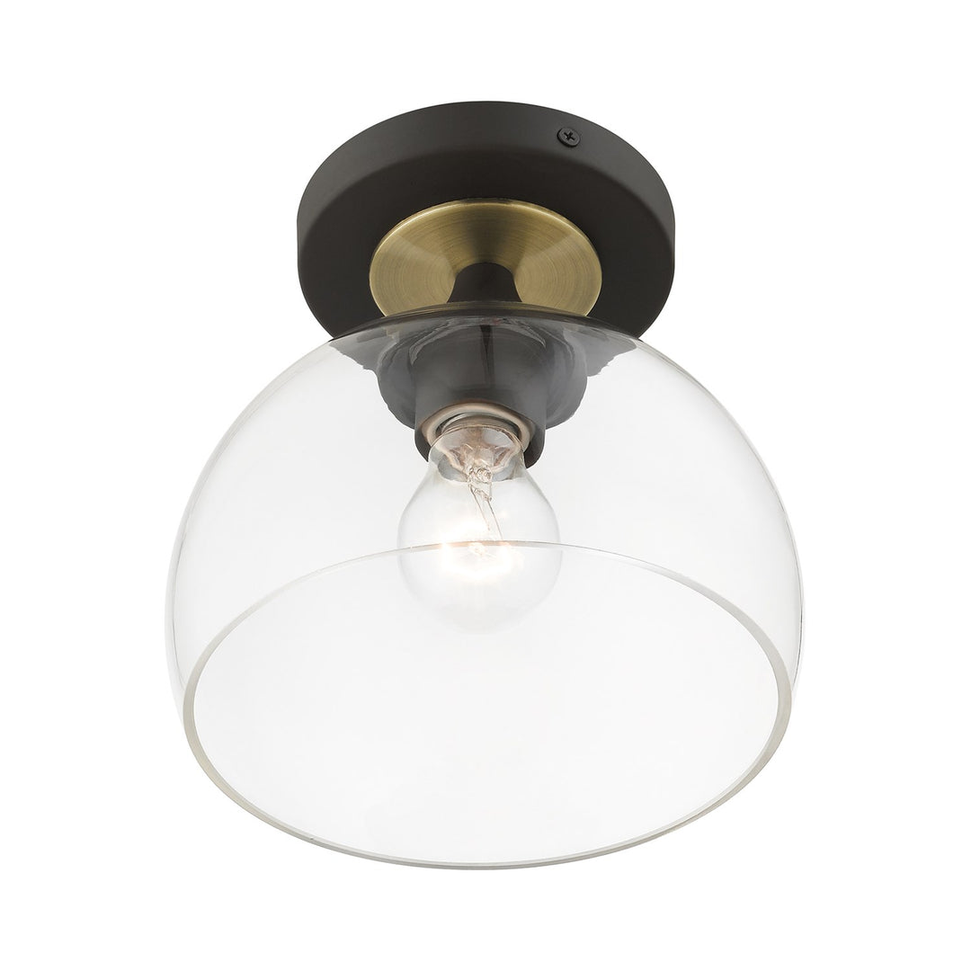 1 Light Bronze Semi-Flush With Antique Brass Accents