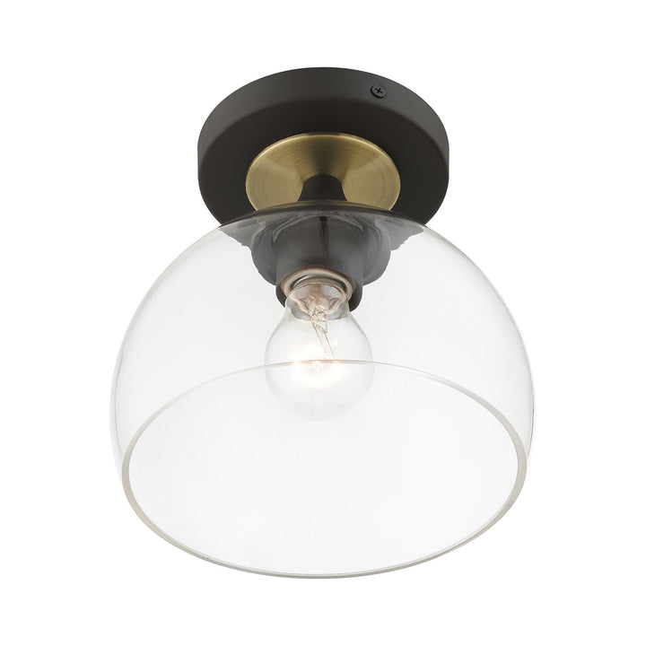 1 Light Bronze Semi-Flush With Antique Brass Accents