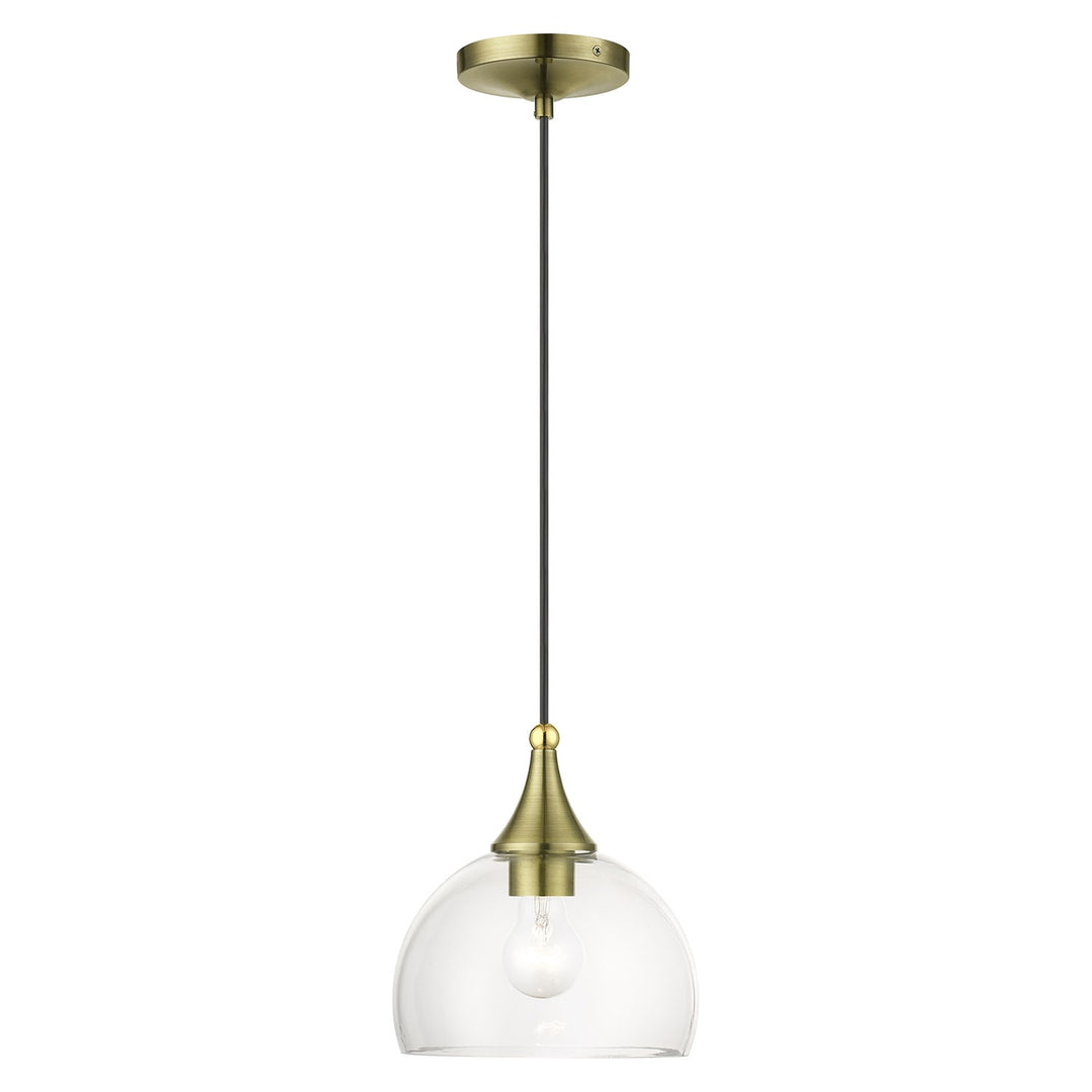 1 Light Antique Brass Glass Pendant With Polished Brass Finish Accents by Livex Lighting