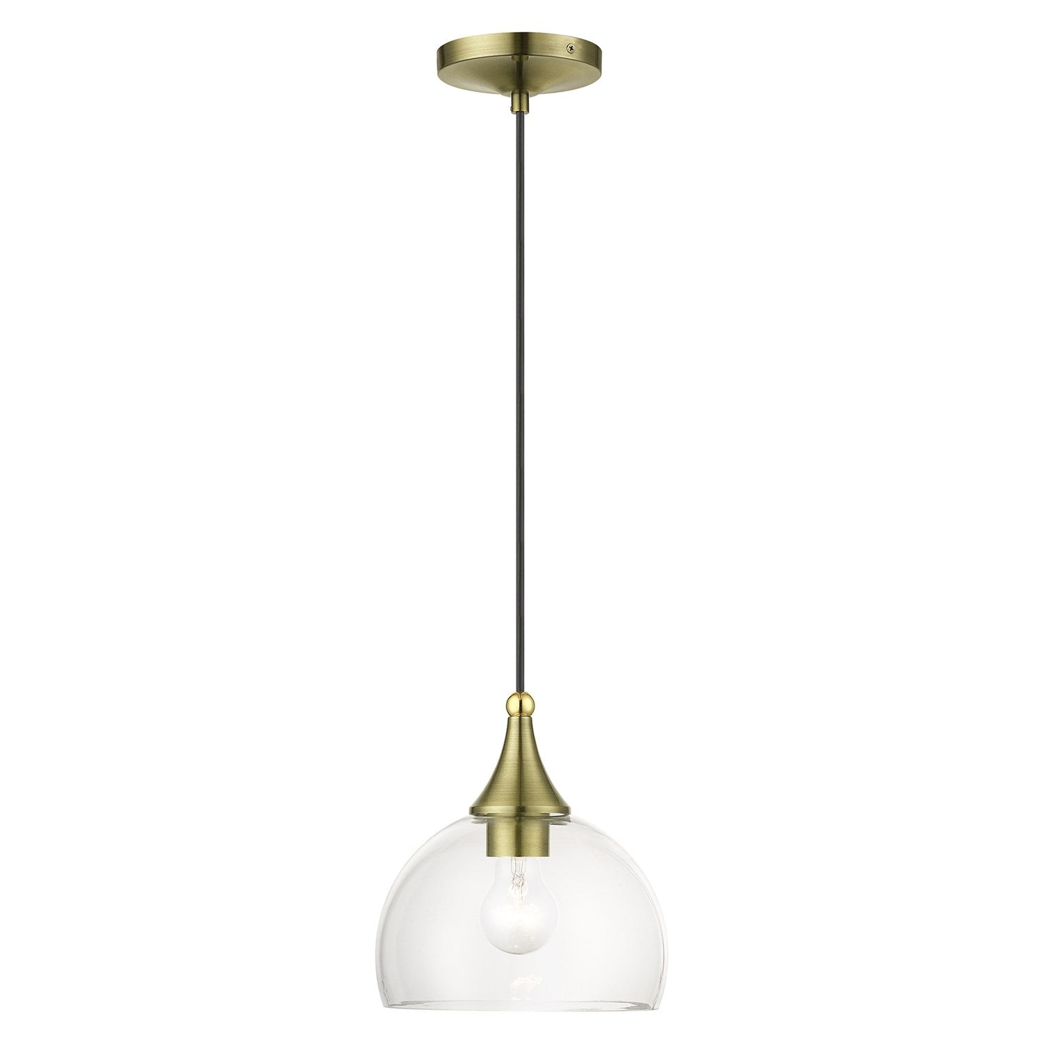 1 Light Antique Brass Glass Pendant With Polished Brass Finish Accents by Livex Lighting