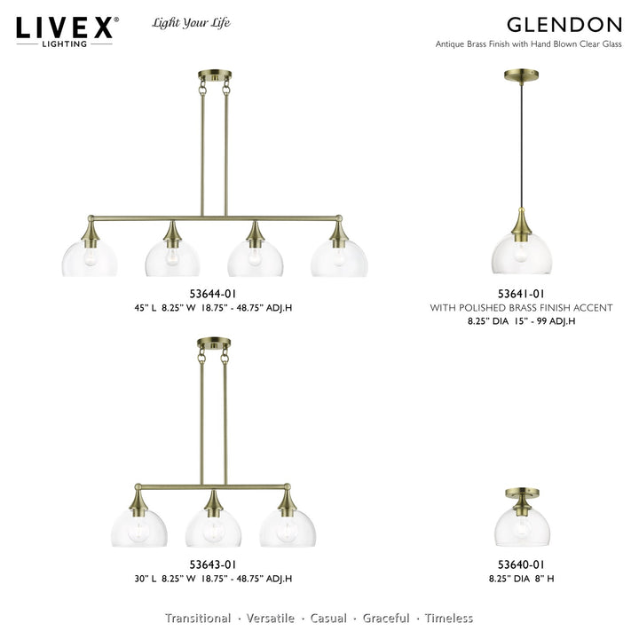1 Light Antique Brass Glass Pendant With Polished Brass Finish Accents