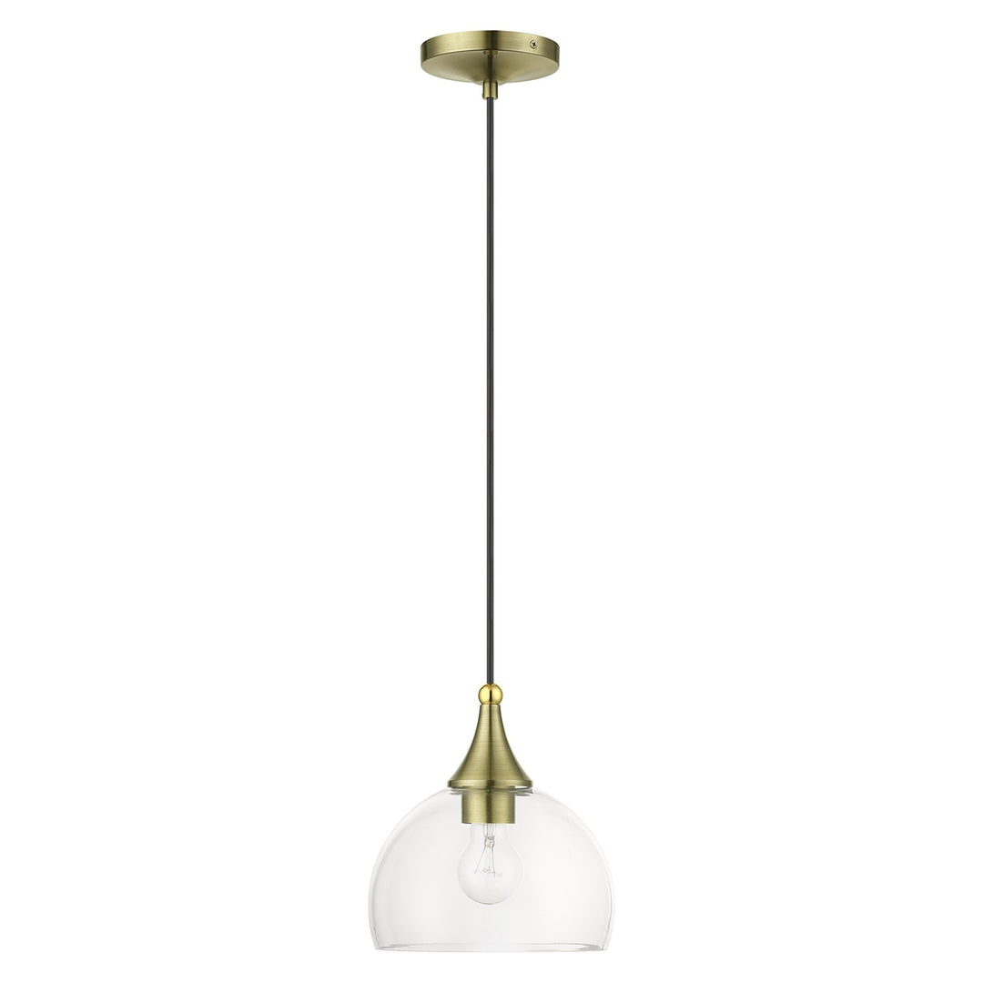 1 Light Antique Brass Glass Pendant With Polished Brass Finish Accents