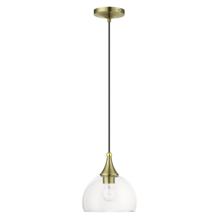 1 Light Antique Brass Glass Pendant With Polished Brass Finish Accents