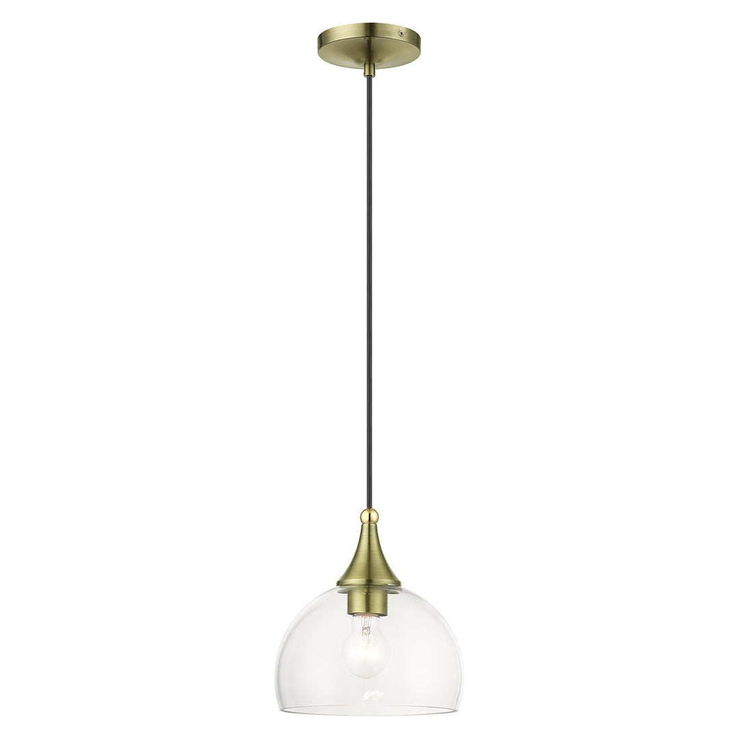 1 Light Antique Brass Glass Pendant With Polished Brass Finish Accents