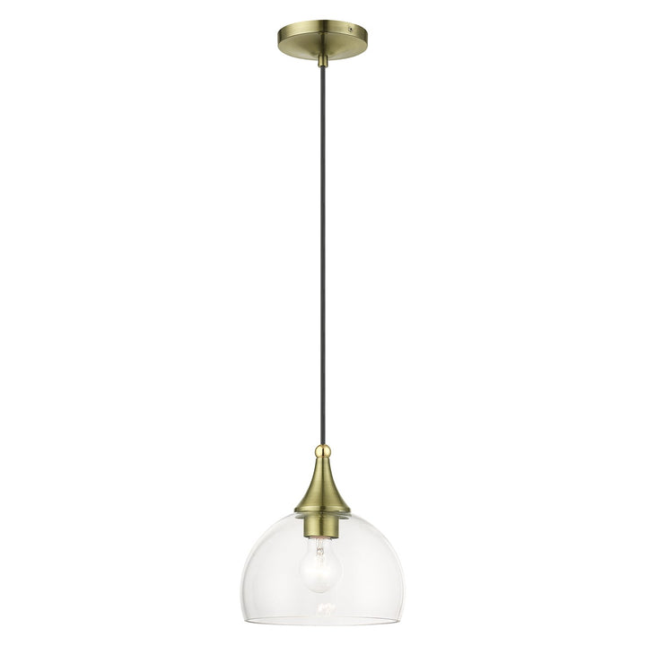 1 Light Antique Brass Glass Pendant With Polished Brass Finish Accents