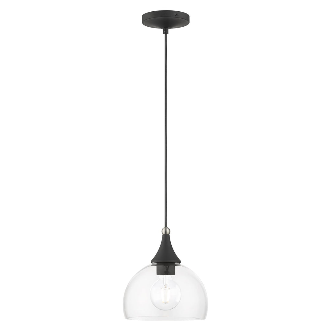1 Light Black Glass Pendant With Brushed Nikel Finish Accents by Livex Lighting