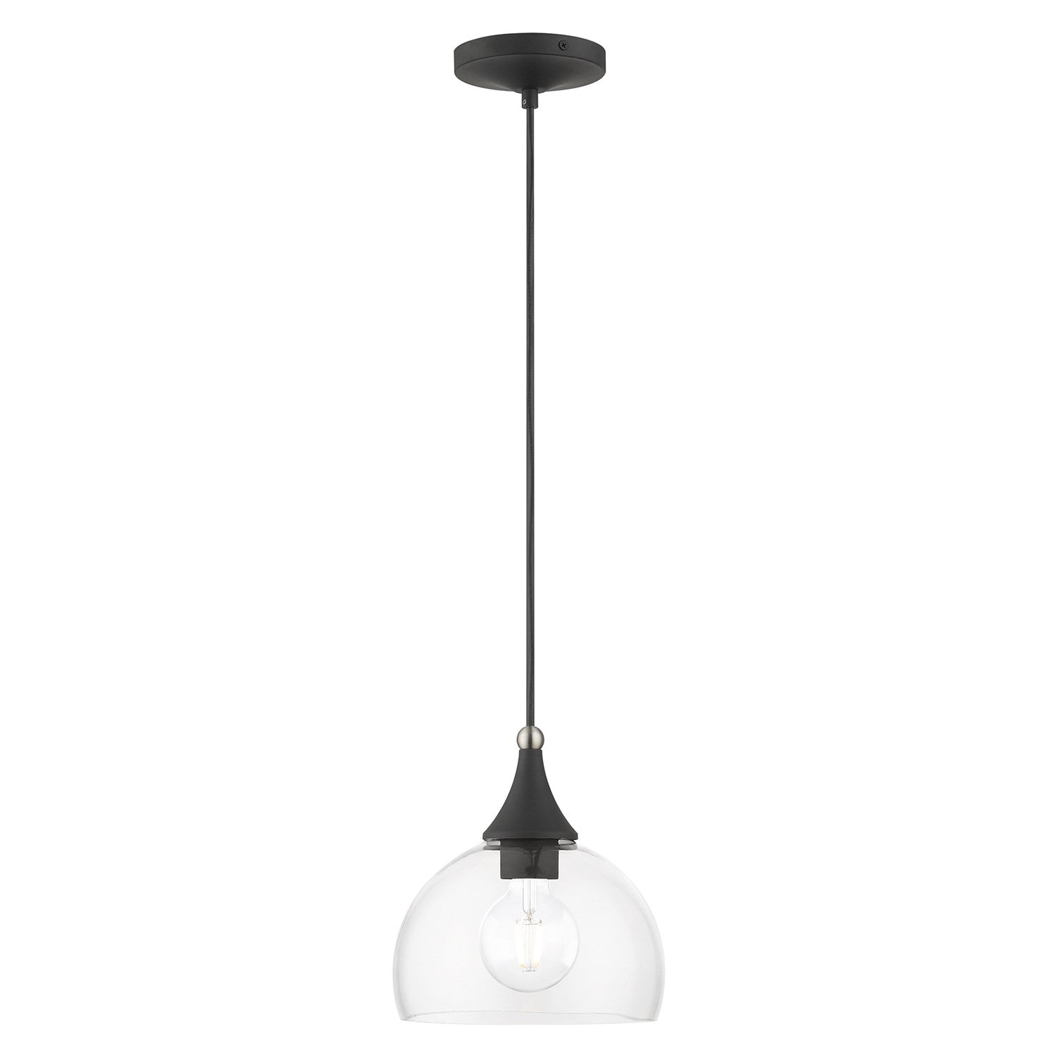1 Light Black Glass Pendant With Brushed Nikel Finish Accents by Livex Lighting