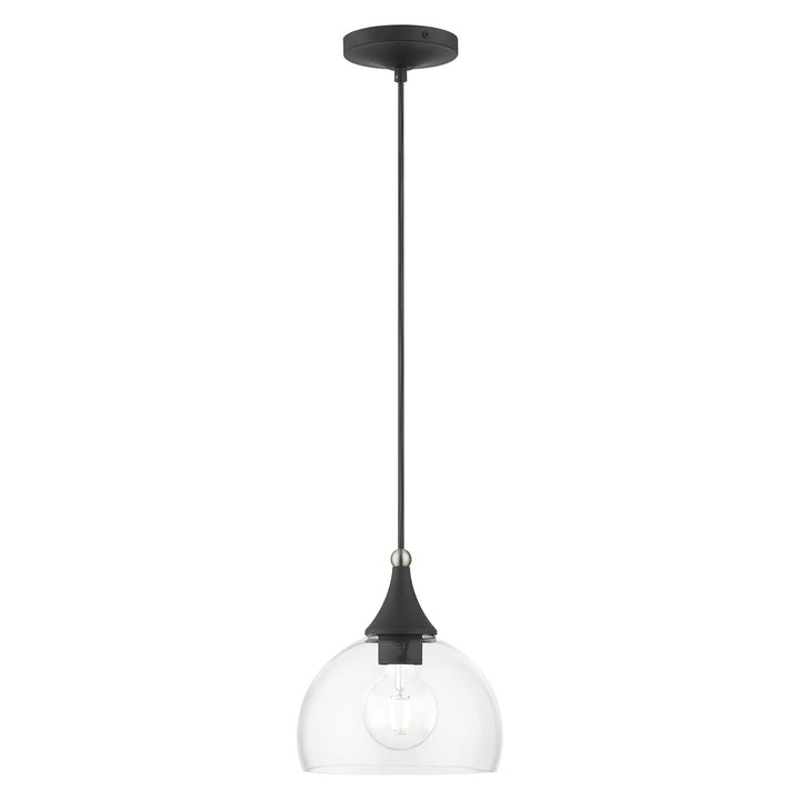 1 Light Black Glass Pendant With Brushed Nikel Finish Accents by Livex Lighting