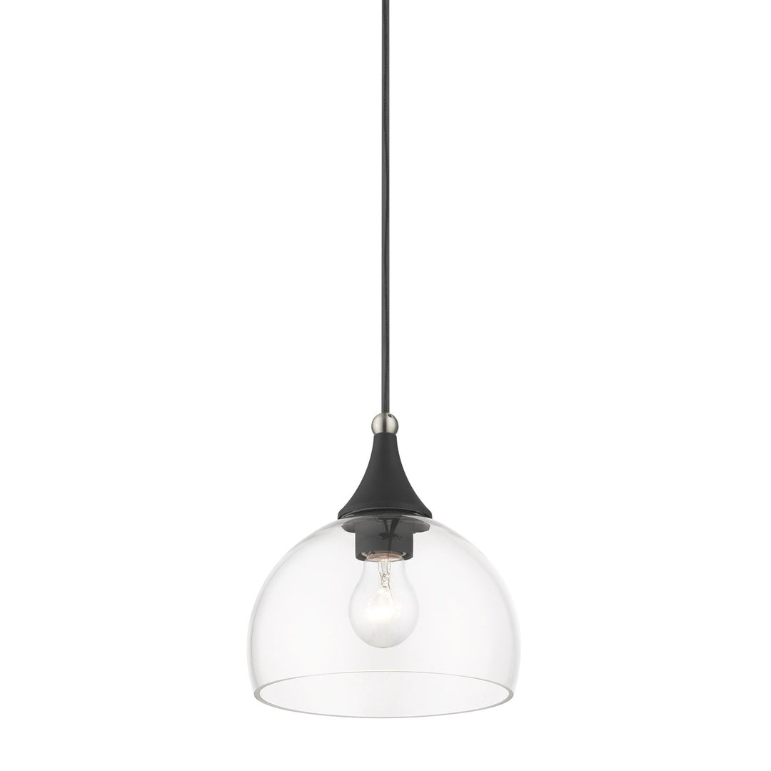 1 Light Black Glass Pendant With Brushed Nikel Finish Accents