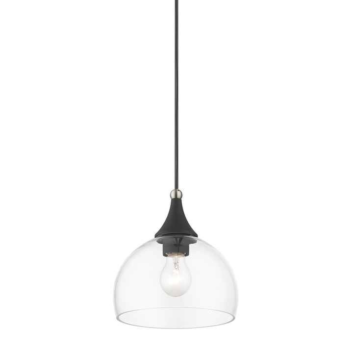 1 Light Black Glass Pendant With Brushed Nikel Finish Accents