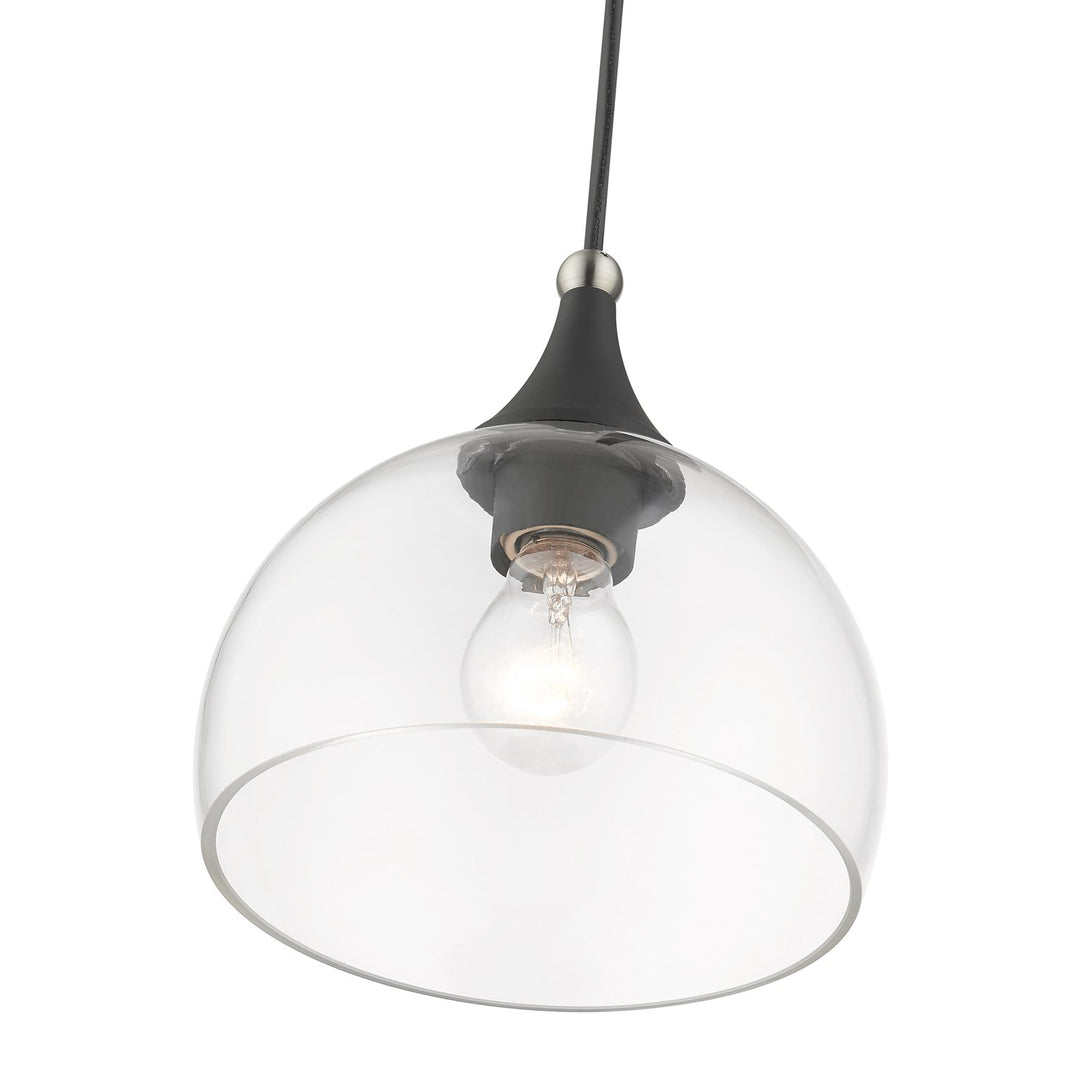 1 Light Black Glass Pendant With Brushed Nikel Finish Accents