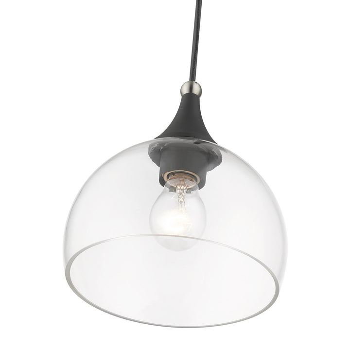 1 Light Black Glass Pendant With Brushed Nikel Finish Accents