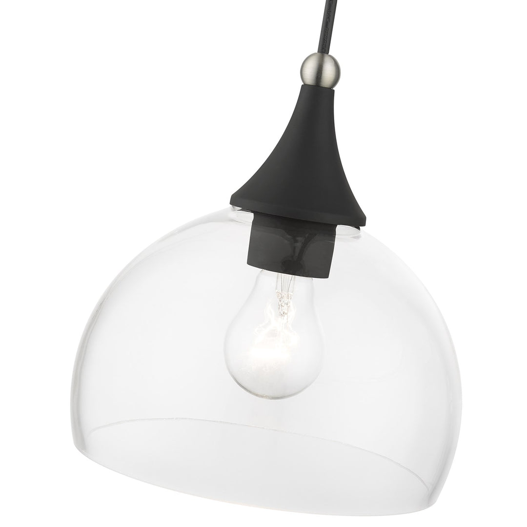 1 Light Black Glass Pendant With Brushed Nikel Finish Accents