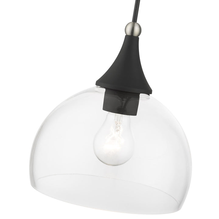 1 Light Black Glass Pendant With Brushed Nikel Finish Accents