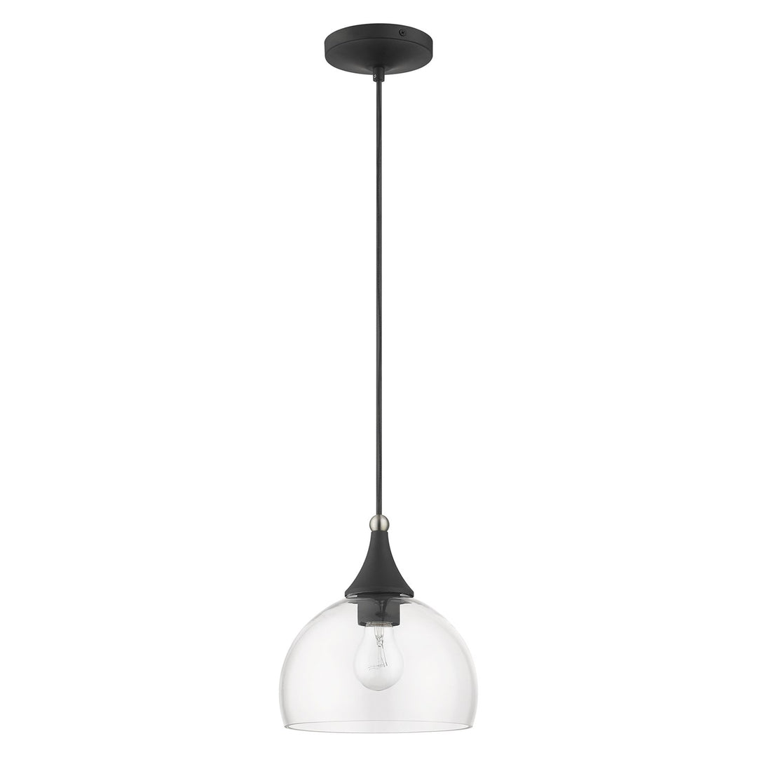 1 Light Black Glass Pendant With Brushed Nikel Finish Accents